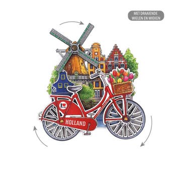 MDF Holland molen fiets in kleur draaiende wielen, Ophalen of Verzenden, Nieuw