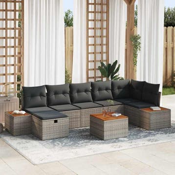 vidaXL Tuin Sofa Set 8 st Grijs poly rattan, Verzenden, Nieuw, Rotan, 8 zitplaatsen