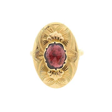 Vintage gouden ring met granaat, 18 tot 19, Gebruikt, Ophalen of Verzenden, Met edelsteen