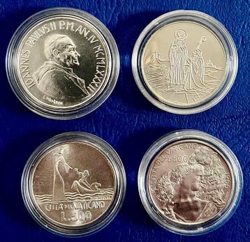 Vaticaan. 500, 1000 Lires 1966/1984, 4 Monnaies Pontificales