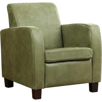 Leren fauteuil Joy - Kenia Olive (olijf) - Poten hout bruin, Huis en Inrichting, Nieuw, Ophalen of Verzenden, Eigentijds, Klassiek, Modern