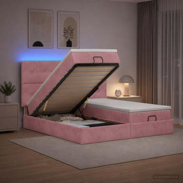 vidaXL Ottoman Bed met Matrassen en LED Roze 180 x 200 cm, Verzenden, Nieuw, Stof