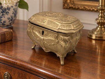 Antieke sieradenkist / juwelendoos – verguld metaal – Rococo