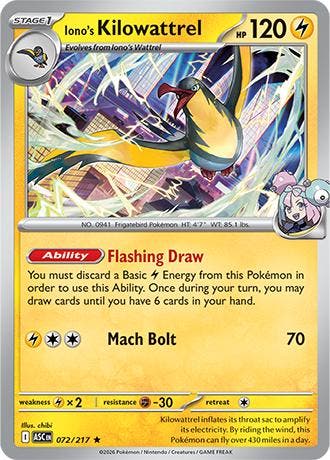Ionos Kilowattrel 072/217 Holo Ascended Heroes, Ophalen of Verzenden, Nieuw, Losse kaart, Foil