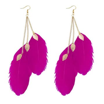 Fako Bijoux - Oorbellen - Veren Trio Blaadjes - Fuchsia, Verzenden, Nieuw