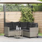 vidaXL Tuinbank met tafel en kussens L-vormig poly rattan, Verzenden, Nieuw