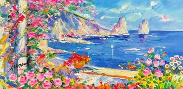 Alfredo Grimaldi (1950) - Scorcio di Capri: I Faraglioni tra