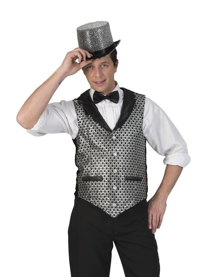 Disco Gilet Heren Zilver/Zwart, Kleding | Heren, Carnavalskleding en Feestkleding, Nieuw, Ophalen of Verzenden