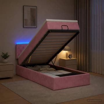 vidaXL Ottoman Bed met Matrassen en LED Roze 80 x 200 cm, Verzenden, Nieuw, Stof