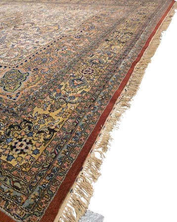 XXL Groot Perzisch tapijt Kirman 414x306 wollen vloerkleed, Blauw, 200 cm of meer, Ophalen of Verzenden, Zo goed als nieuw