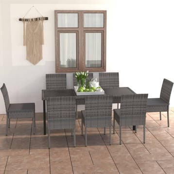 vidaXL 9-delige Tuinset poly rattan grijs, Verzenden, Nieuw, 8 zitplaatsen, Tuinset