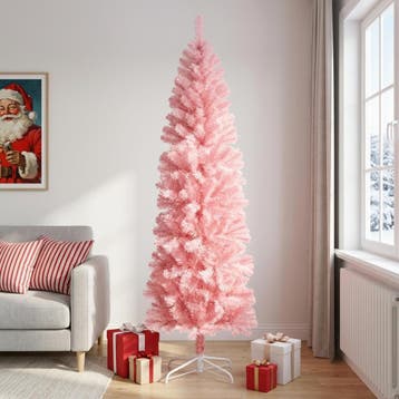 vidaXL Kunstmatige slanke kerstboom 240 cm PVC en staal Roze, Diversen, Verzenden, Nieuw