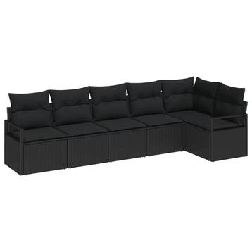 vidaXL Bankstel 6 st Zwart poly rattan, Verzenden, Nieuw, Rotan, 6 zitplaatsen