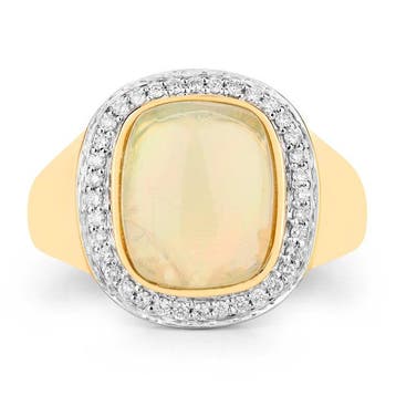 Ring - 14 karaat Geel goud - 2.40ct. tw. Opaal - Diamant -, Nieuw