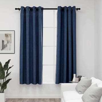 vidaXL Gordijnen linnen-look verduisterend ogen 2 st 140x175, Verzenden, Nieuw, Blauw