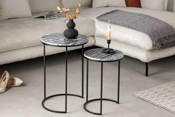 Design bijzettafel set van 2 ELEMENTS 40cm grijs marmer, Huis en Inrichting, Tafels | Sidetables, Ophalen of Verzenden, Nieuw