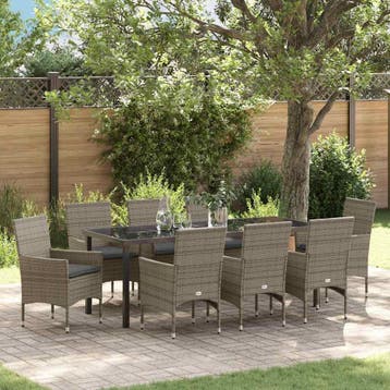 vidaXL Tuin eettafelset 9 st Grijs poly rattan, Verzenden, Nieuw, Rotan, Meer dan 8 zitplaatsen