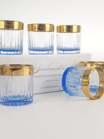 SECOLOVENTESIMO - Drinkservies (6) - Geen loodkristal Gold, Antiek en Kunst, Antiek | Meubels | Tafels