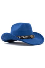 Cowboyhoed Koningsblauw Gevlochten Band Verstelbaar t/m 59 B, Ophalen of Verzenden, Nieuw, Overige maten, Carnaval