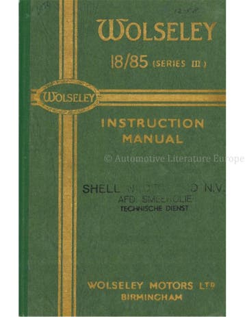 1946 WOLSELEY 18 / 85 (SERIES III) INSTRUCTIEBOEKJE ENGELS