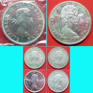 Canada. Elizabeth II. 25 Cents - 1 Dollar 1961-1965 (Lot of