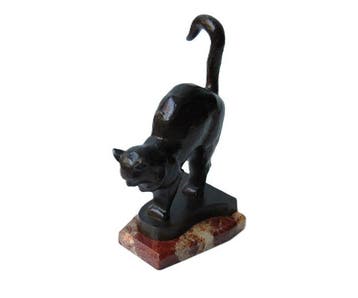 C. Charles - sculptuur, Art deco bronzen kat - nr. 2 - 21 cm, Antiek en Kunst