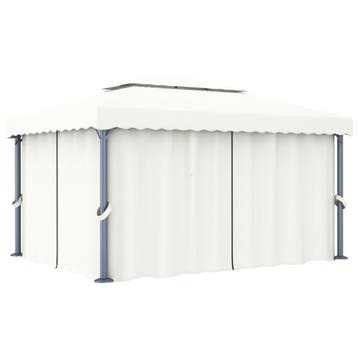 vidaXL Prieel met gordijn 4x3 m aluminium crèmewit, Verzenden, Nieuw