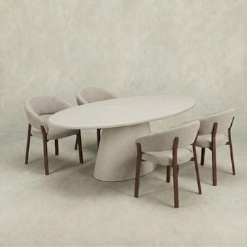 Eettafel Ovaal Maya Microcement Kegelpoot 200 cm Wit, Verzenden, Nieuw, Industriële meubels, Ovaal