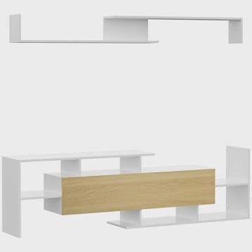 Moderne TV Meubel met Wandrek - 153.6 cm Breed - Wit met Hou, Verzenden, Nieuw
