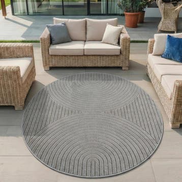 Rond Japandi Vloerkleed | Nova | Bogen | Zilver | 200x200 cm, Verzenden, Nieuw