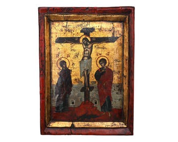 Icoon met de kruisiging van Christus, Griekenland, 20e eeuw, Antiek en Kunst
