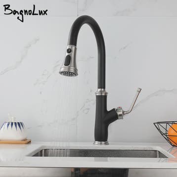Zwarte Messing Keukenmengkraan met Uitrekbare Spuit en 3 Fun, Verzenden, Nieuw