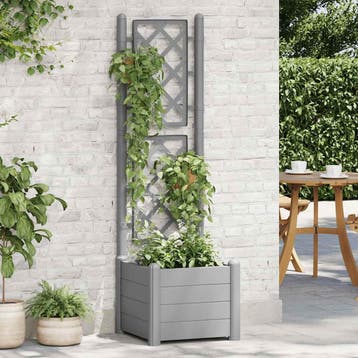 vidaXL Plantenbak met latwerk 43x43x142 cm PP steengrijs, Kunststof, Verzenden, Minder dan 60 cm, Nieuw