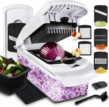 Lekro Groentesnijder met Glazen Ovenschaal - Mandoline, Huis en Inrichting, Ophalen of Verzenden, Zo goed als nieuw