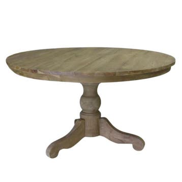 Ronde teaktafel met klassieke bolpoot -  140 cmRonde, Huis en Inrichting, Tafels | Eettafels, Ophalen of Verzenden, Nieuw