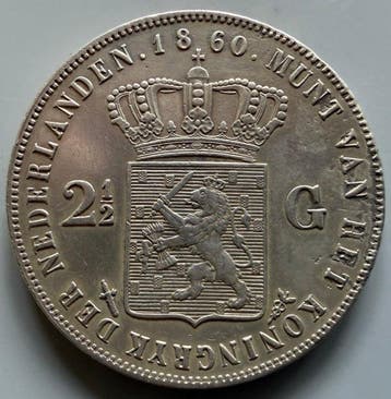Nederland. Willem III. 2 1/2 Gulden 1860 (Zonder