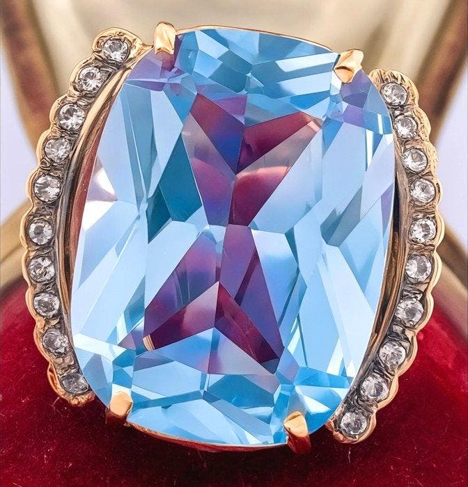 Zonder minimumprijs - Ring - 9 kt. Roségoud, Zilver Topaas -, Sieraden, Tassen en Uiterlijk, Ringen