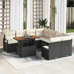 vidaXL Tuin Eetset met kussen 9 pcs Zwart en Crème, Tuin en Terras, Verzenden, Nieuw, Rotan, Meer dan 8 zitplaatsen