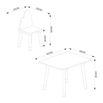 Kindertafelset Hovle met 2 stoelen wolkdesign wit en naturel, Verzenden, Nieuw