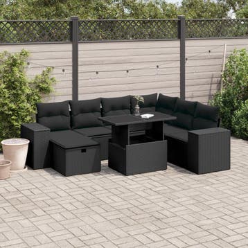 vidaXL 8-delige Loungeset met kussens poly rattan zwart, Tuin en Terras, Verzenden, Nieuw, Loungeset