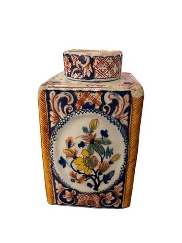 Maiolica van - Zeldzame theekist van Delfts maioliek