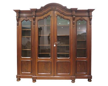 Mahoniehouten vier-deurs beglaasde boekenkast. Circa 1900, Antiek en Kunst, Antiek | Meubels | Kasten