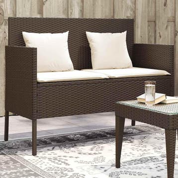 vidaXL Tuinbank met kussens poly rattan bruin, Tuin en Terras, Tuinbanken, Verzenden, Nieuw
