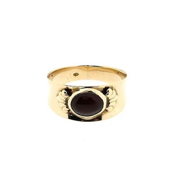 Vintage gouden zegelring met granaat, Sieraden, Tassen en Uiterlijk, Ringen, Gebruikt, Overige kleuren, Ophalen of Verzenden, 17 tot 18