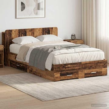 vidaXL Bedframe met opslag Oud hout 120 x 190 cm Bewerkt, Bruin, Verzenden, Nieuw, Twijfelaar