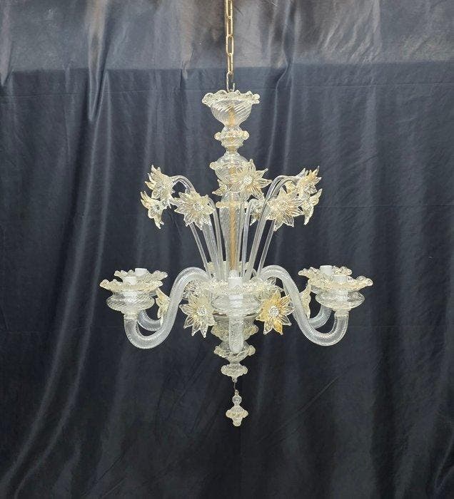 Kroonluchter - Bloemen - Muranoglas - 6 lampen, Antiek en Kunst, Antiek | Lampen