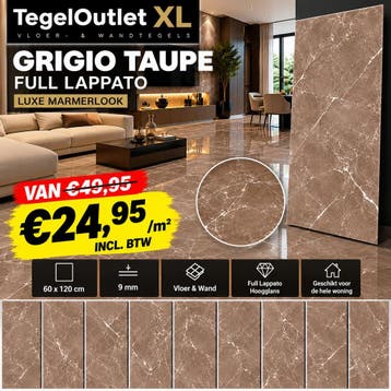 Grigio Taupe Full Lappato 60x120 | ACTIE €24,95/m², Nieuw
