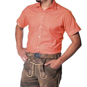 Trachten Hemd Oranje geblokt Korte Mouw, Ophalen of Verzenden, Nieuw