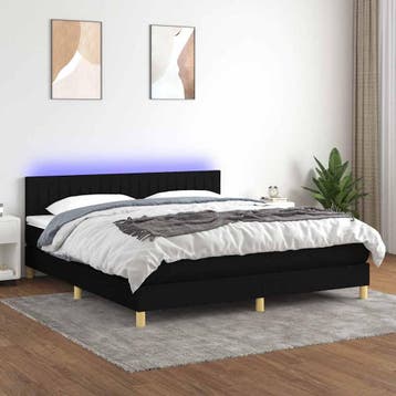 vidaXL Boxspring met matras en LED stof zwart 180x200 cm, Eenpersoons, Verzenden, Zwart, Nieuw