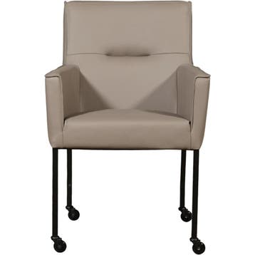 Leren eetkamerstoel met wieltjes en armleuning Lucky -, Huis en Inrichting, Stoelen, Nieuw, Leer, Ophalen of Verzenden, Bruin